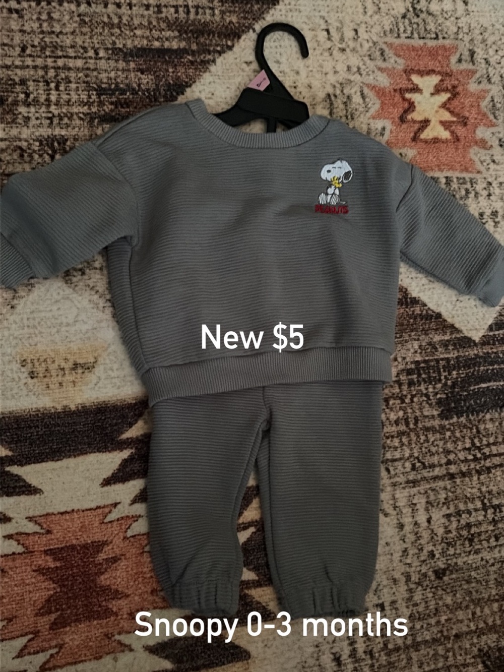 Peanuts Gray Ribbed Snoopy Sweatshirt and Joggers